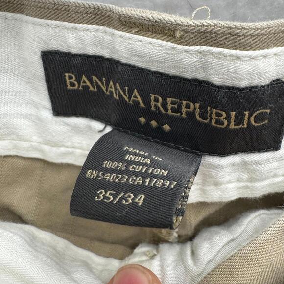 Y2K Banana Republic Men's 35x34 Tan Striped 2008 Khaki Loose Fit Pants 00s - Picture 8 of 14